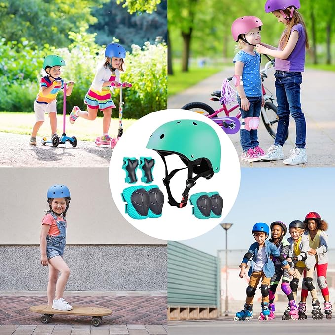 Kids Bike Helmet Set Adjustable for Children, Boys, Girls and Teenagers Aged 3-8 Years Includes Elbow, Knee, Wrist Guards Children's Helmet Protection Set for Bikes SkateboardsRollerskates