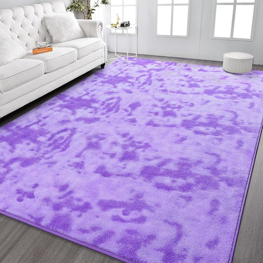 Kimicole 5x8 Washable Area Rugs for Bedroom Living Room, Low Pile Ulta-Thin Solid Color Rug, Non-Slip Soft Fluffy Carpet for Nursery Kids Room Dorm Room Home Decor (Purple)