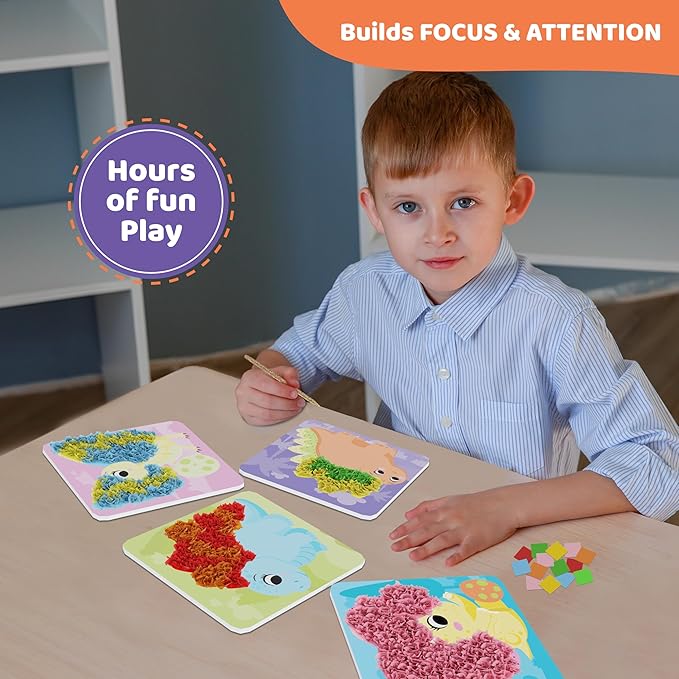 jackinthebox Poke Poke Art – Dinosaurs Theme, Mess-Free Fabric Art and Craft, Flower Pressing Kits, Gift for Kids, Toys for Girls and Boys Ages 4 5 6 7 8