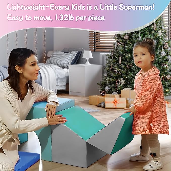 SURPCOS Foam Climbing Blocks for Toddlers - Soft Play Set for Toddlers 1-3 - Climbing Toys - Baby Climbing Gym Foam - with Slide Stairs and Tunnel - Great for All Ages (6 Pc Blue Soft Play Area Set)