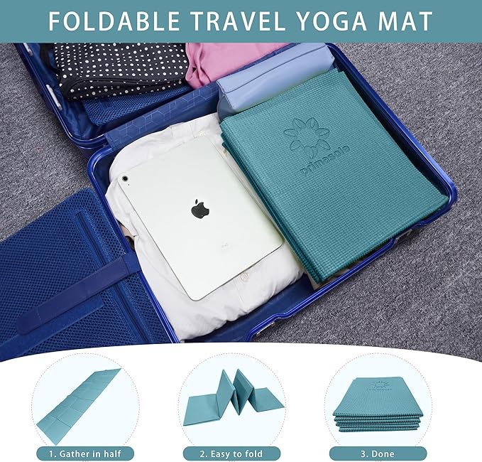Folding Yoga Travel Pilates Mat Foldable Easy to Carry to Class Beach Park Tear resistant Travel Picnics 4mm Thick 9 Colors