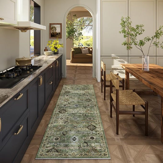 Washable Runners for Hallways Kitchen Rugs: 2'6"x8' Runner Rug Stain Resistant Non Slip Low Pile Soft Carpet Runners for Hallways Bedroom Kitchen Entryway Indoor Laundry Room Farmhouse