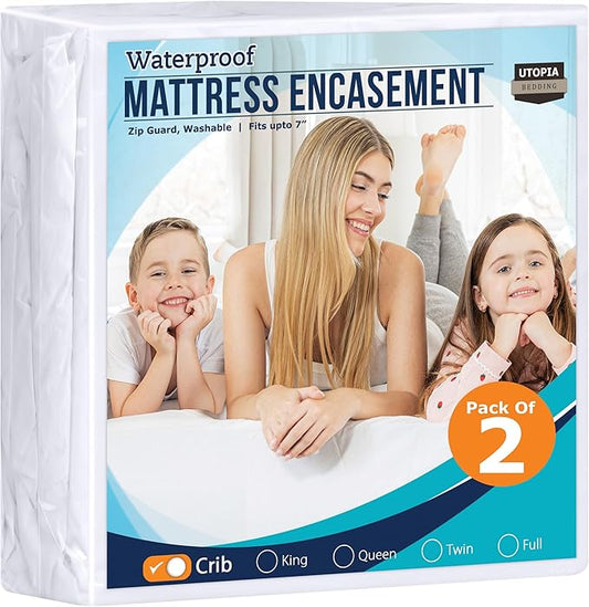 Utopia Bedding Zippered Mattress Encasement Crib Size (Pack of 2), 100% Waterproof, Dust Mite and Bed Bug Proof Mattress Protector, Absorbent 6-Sided Mattress Cover