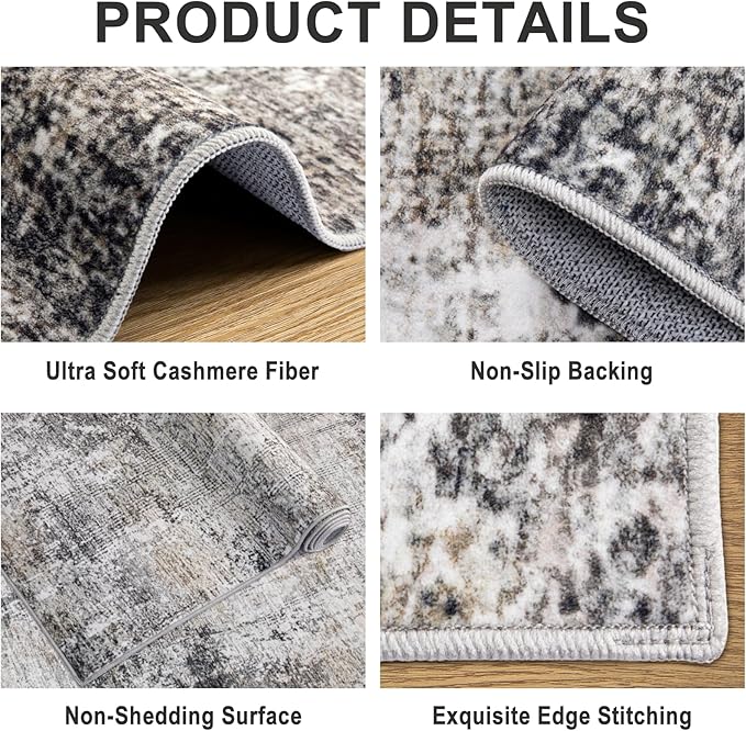 6x9 Area Rugs for Living Room - Washable Rug Modern Abstract Soft Large Neutral Non-Slip Carpet Indoor Floor Thin Carpets for Bedroom Dining Room Farmhouse Nursery Home Office Brown Black Grey