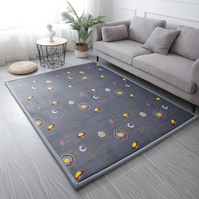 Loartee Coral Velvet Area Rug - 1" Thick Memory Foam Baby Play Mat, Washable Toddler Carpet, Home Decor for Living Room, Nursery, Kids Bedroom, Astral Gray, 4'3"x6'3"