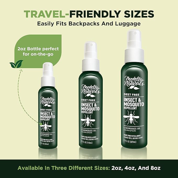 Deet-Free Insect & Mosquito Repellent Pack of 2 (4 oz) – Nice Smelling Insect Repellent with Lemongrass Oil Safe for Pets and Kids – Bug Spray Against Mosquitoes, Gnats, Black Flies, and No-See-ums