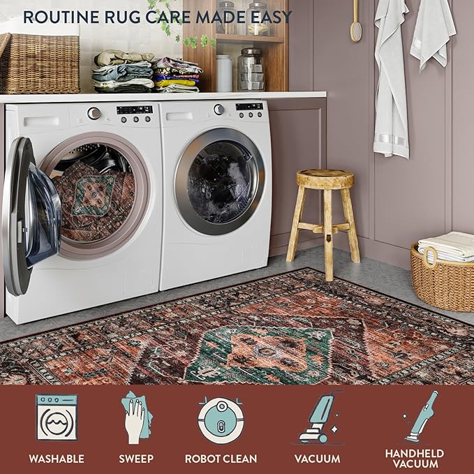 Lahome Area Rugs 9x12 Living Room - Non-Slip Ultra-Thin Washable Large Carpet, Non-Shedding Oriental Vintage Distressed Carpet Rug for Dining Room Bedroom Office