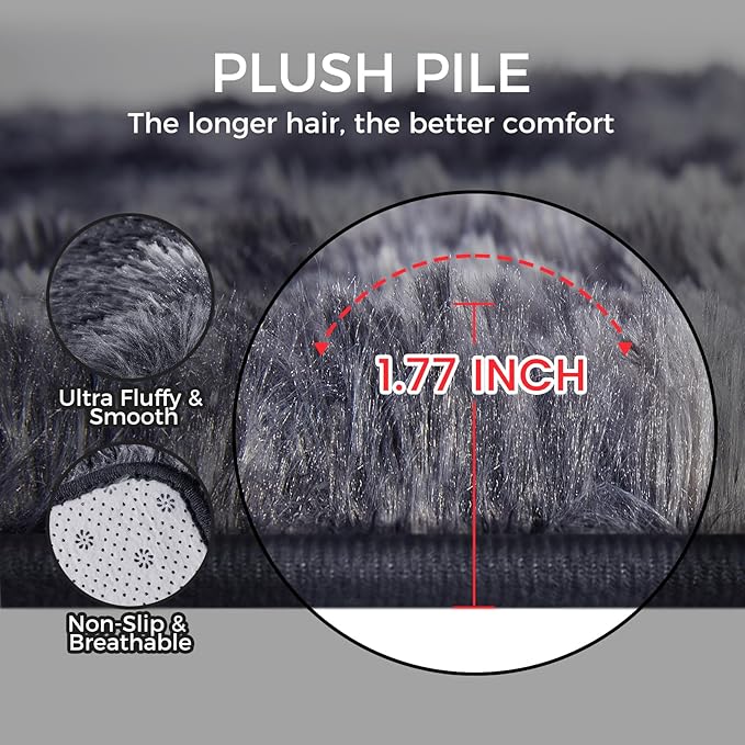 Ultra Soft Rug for Living Room, 6X9 Fluffy Shag Area Rug for Bedroom, Modern Shaggy Carpets Fuzzy Rug for Teens Dorm Nursery Home Decor Aesthetic, Upgrade Anti-Skid Durable, Tie Dye Black and Grey