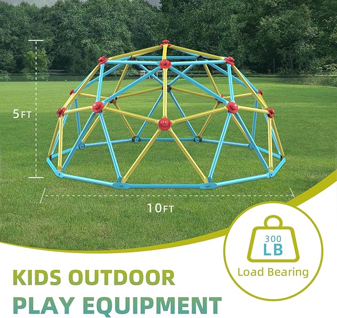 Climbing Dome, 10FT Jungle Gym with Swing for Kids 3 to 10 Outdoor Play Equipment, Supports 800lbs Toddler Play Set, Anti-Rust & Easy Assembly, Gift for Boys Girls (Yellow & Blue)