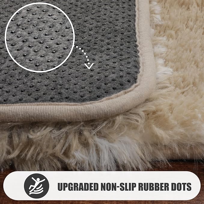 ONASAR 5x7 Area Rugs for Living Room Bedroom, Washable Fluffy Beige and White Shag Rug, Geometric Boho Soft Plush Shaggy Floor Carpet Mat for Nursery Kids Girls Boys Teen Dorm Home Decor Aesthetic