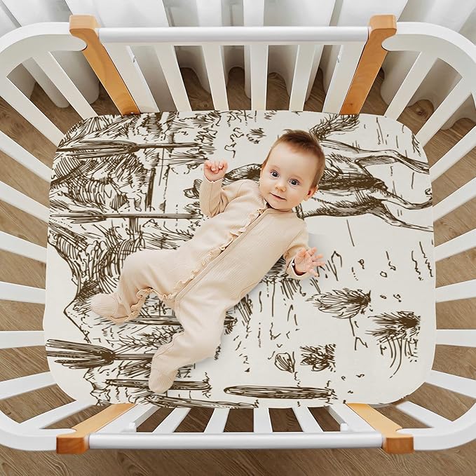 Western Desert Cowboy Crib Sheets for Boys and Girls, Fitted Baby Crib Sheets Soft and Breathable Mini Crib Sheets 39 X 27 X 5 Inches