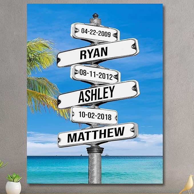 Personalized Father's Day Family Names Street Custom Multi-Name Date of Birth Vintage Street Sign Happy Fathers Day Poster Canvas Wall Art Best Gifts for Dad Husband from Daughter Son Wife Kids #13