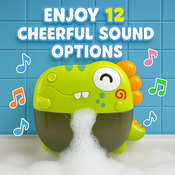 Bath Bubble Machine - Bubble Bath Maker with Lights & Music - Baby Bath Toys Bubble Maker for Bathtub - Dinosaur Toys for Kids 2-4, Strong Suction BPA Free
