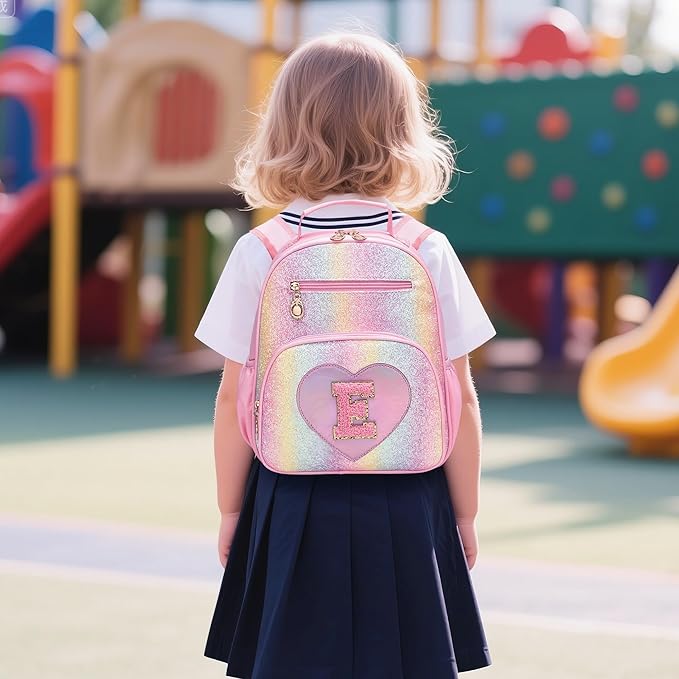 I IHAYNER Kids Glitter Lightweight Backpack for School Travel & Daycare, Toddler Backpack for Girls 3+ Preschool Kindergarten Elementary Kids Backpack-Rainbow Pink T