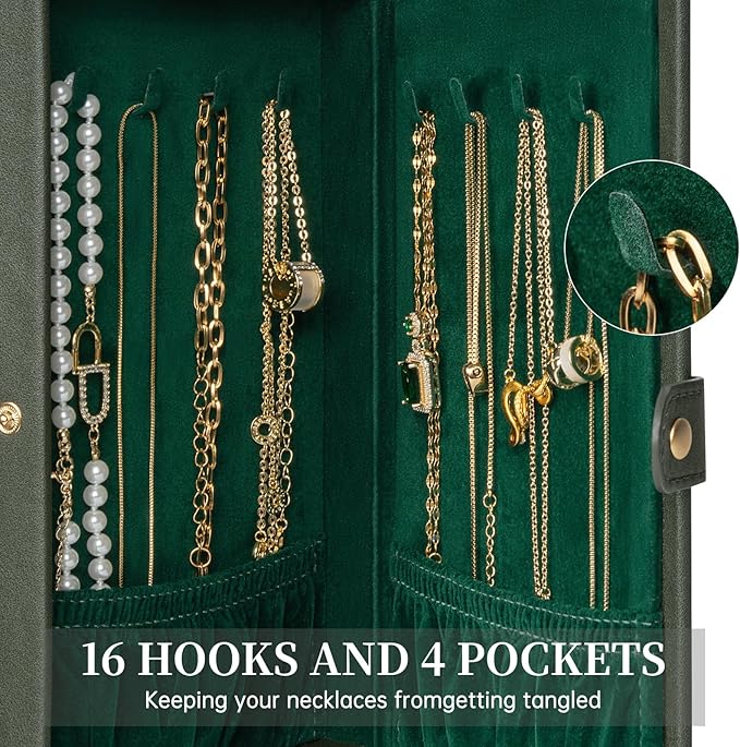 AKOZLIN Jewelry Box Organizer Functional Leather Jewelry Storage Case for Women Girls Ring Necklace Earring Bracelet Holder Organizer with Mirror