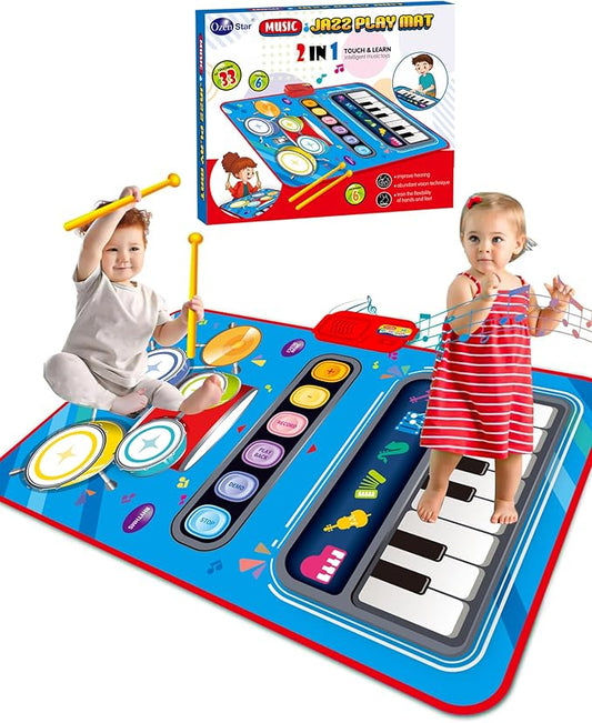 Toys for 1 Year Old Boy Gifts, Baby Musical Mat with Piano & Drum, Adjustable Volume, 12-18 Months Toddler Toys, Christmas Birthday Easter Gifts for 1-2 Year Olds Boys Girls (Blue)