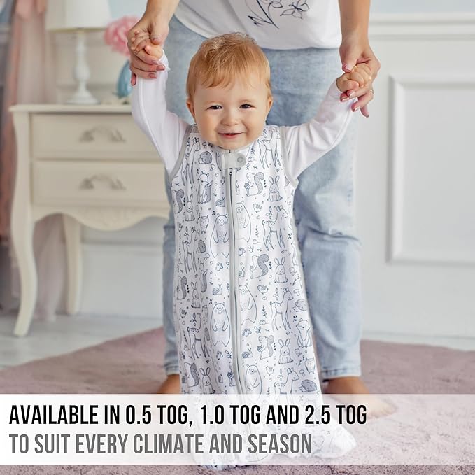Baby Sleep Sack 1.0 TOG, Organic Cotton Baby Wearable Blanket with Two-Way Zipper, Swaddle Transition Baby Sleeping Bag, All-Season Sleep Sack for Newborn Infant Toddler Boy Girl, 2-Pack, 0-6 Month