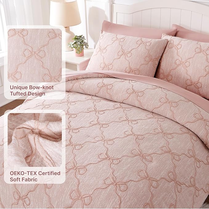 Full Size Comforter Sets with Sheets for Girls-7 Pieces Full Size Bedding Sets with Pink Comforter, Sheets, Pillowcases & Shams for Kids (Pink Diamond, 76" X 86")