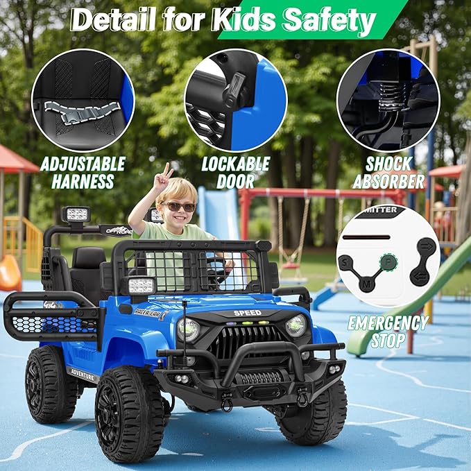 2 Seater Ride On Car Truck with Remote Control XL, Kids 24V Battery Powered Electric Vihicle w/21 in Seat, 3 Speeds, 2WD/4WD Switichable, Shock Absorbers,Bluetooth, Flower, Gift Choice