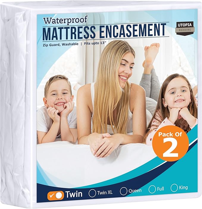 Utopia Bedding Zippered Mattress Encasement Twin Size (Pack of 2), 100% Waterproof, Dust Mite and Bed Bug Proof Mattress Protector, Absorbent 6-Sided Mattress Cover