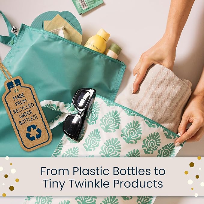 Tiny Twinkle Mess-Proof Waterproof Wet Dry Bag | 2-Pack Reusable Wet Bags for Swimsuits & Baby Clothes | Leakproof Wet Bag for Travel & Diaper Changes for Baby (Space, Ice Blue)