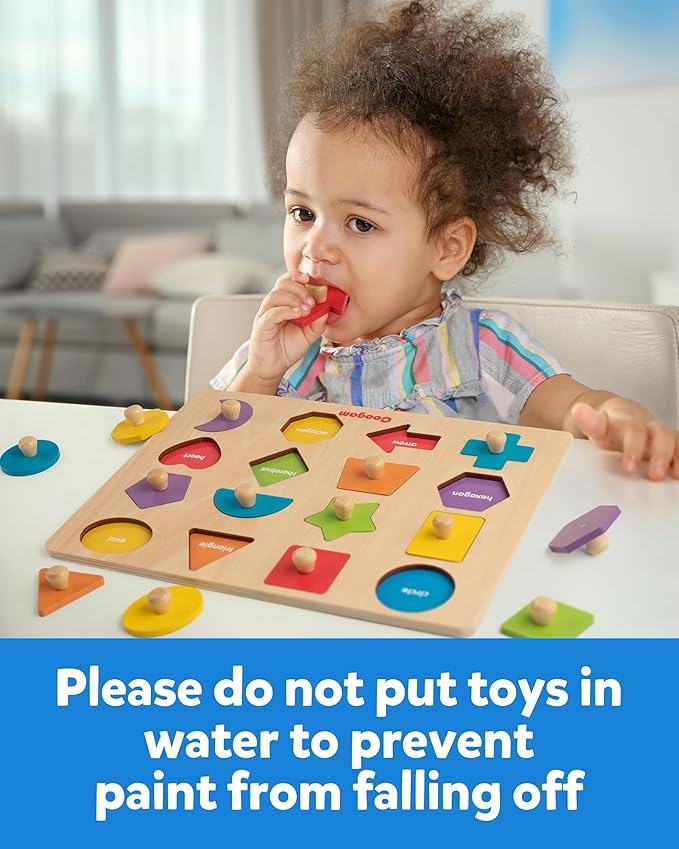 Coogam Montessori Toy Wooden Shape Peg Puzzle, Fine Motor Color Matching Sorting Board, Early Learning Educational Activity Toy Gift for Preschool Toddler Baby 3 4 5 Year Old
