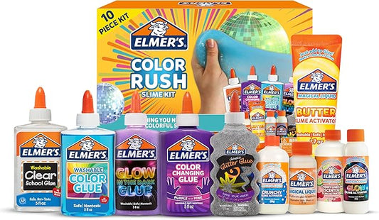 Elmer's Color Rush Slime Kit, Includes Liquid Glue, Activator, Makes Color Changing, Glow in The Dark, Butter Slime and More, 10 Piece Set - Perfect for Parties, Gift, Activity Time