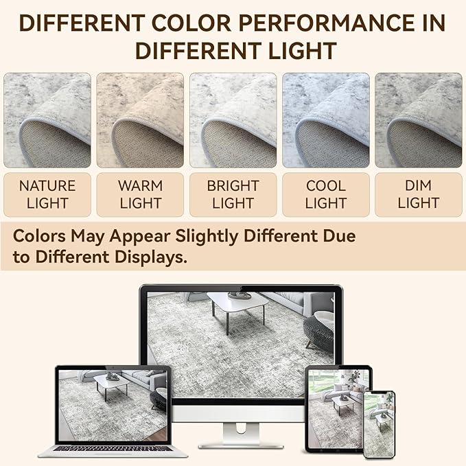 Washable Area Rugs 4ft Non-Slip Modern Abstract Soft for Living Room Entryway Bedroom Nursery, Print Pattern, Gray White Grey