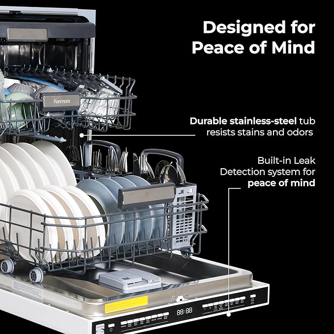 Kenmore 22-14625 24" Built-In Dishwasher - Quiet Tub with TurboDry, Leak, & SmartWash Soil Detection - 15 Place Settings - 49 DBA - ENERGY STAR Certified - Fingerprint Resistant Stainless Steel