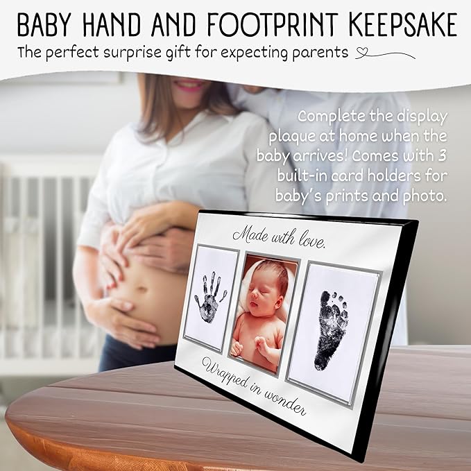 Baby Hand and Footprint Kit with Photo & Birth Details, Inkless Hand and Footprint Kit, Newborn Keepsake Plaque, Baby Shower Gifts (STYLE 2 (Baby Shower) (Made With Love))