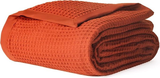 Salt Earth GOTS Certified 100% Organic Cotton Throw Blanket,108"X90" Blankets & Throws for Bed, Throw Blanket for Couch,Modern & Cozy Blanket, All Season Waffle Blanket, Soft Blanket(Cinnamon Stick)
