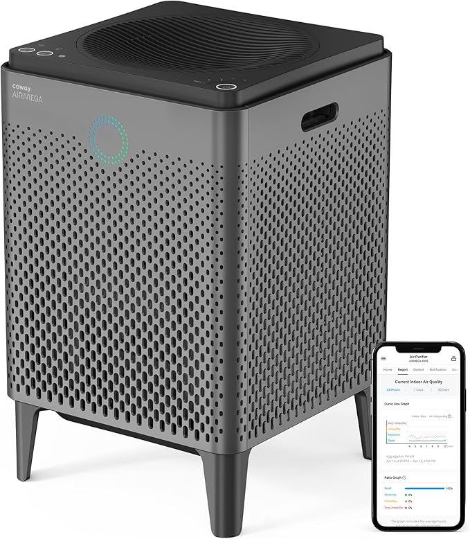 Coway Airmega 400S(G) App-Enabled Smart Technology Compatible with Amazon Alexa True HEPA Air Purifier, Covers 1,560 sq. ft, Graphite