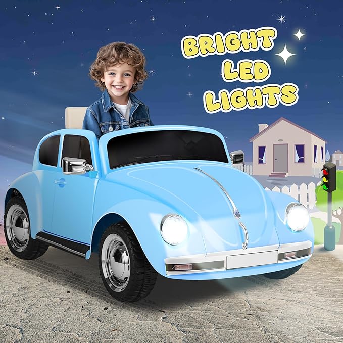 12V Kids Electric Car, Power Wheels with Remote Control, Ride on Car Toys with LED Light, 3 Speeds, Music, Blue