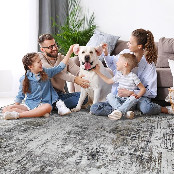 Runner Rug for Hallways Kitchen 2'6"x8' Washable, Non Slip Carpet 8ft Area Rugs Entryway Rubber Backed 8 Feet Neutral Abstract Modern Low Pile Indoor Black Gold