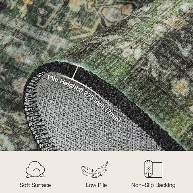 Lofus 5x7 Area Rug for Living Room,Green Washable Area Rugs with Non-Slip Backing,Soft Boho Carpets for Bedroom Dining Room Home Office Indoor Nursery