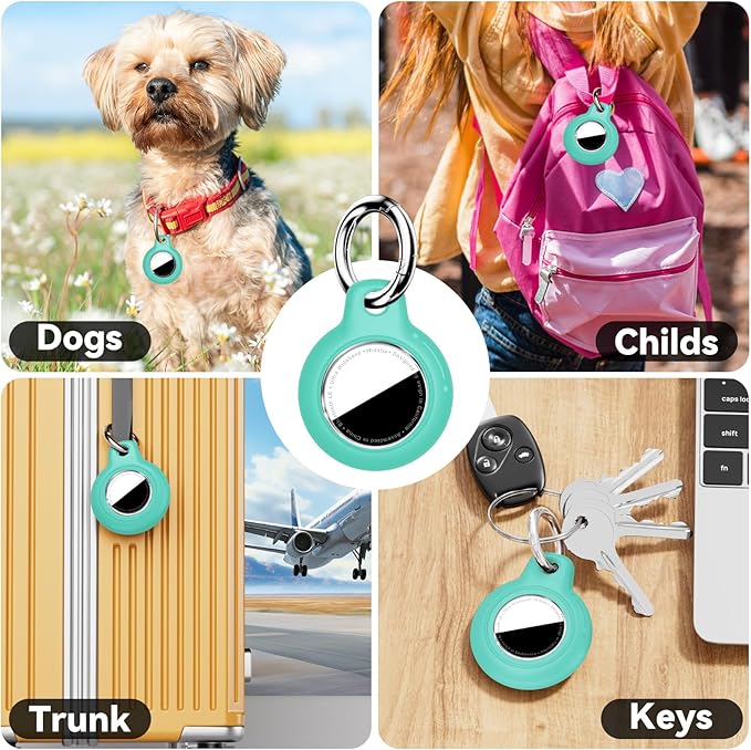 Upgrade Waterproof 2 Pack Airtags Holder with Apple Airtags Keychain, Hard PC Air Tag Case, Anti-Scratch & Shock Air tag Holder, Men's Women's Keyrings & Keychains -Black+Mint Green