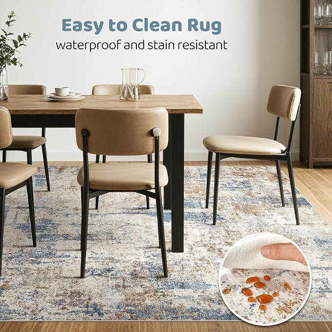 9x12 Area Rug Washable Rugs: Living Room Large Abstract Modern Soft Stain Resistant Indoor Floor Non Slip Accent Carpet for Bedroom Nursery Playroom Office Dining Room Dorm Home House- Tan