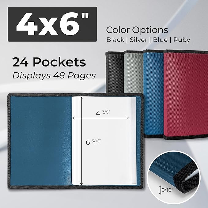 Dunwell Small Photo Album 4x6 (2-Pack, Blue), Mounting Paper, 4 x 6 Photo & Art Portfolio Presentation Book, 24 Pockets Display 48 Pages, Professional Mini Picture Book for Artwork, Postcards