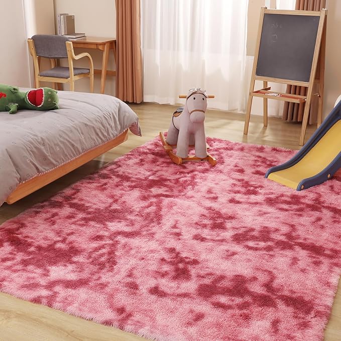 5x7 Area Rug, Luxury Rugs for Living Room, Ultra Soft Rugs for Bedroom, Non-Slip Indoor Carpet for Nursery, Kids Room, Playroom, Home Decor, Tie-Dyed Dark Pink