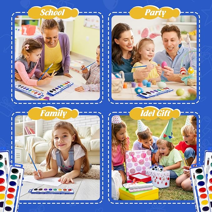 FUMILE Watercolors Paint Set Bulk,48 Pack 8 Washable Bright Colors with Paintbrush.Watercolors Paint Set Kids for Parties,Art Lessons,Birthday Party Favor,Back to school,All Ages.