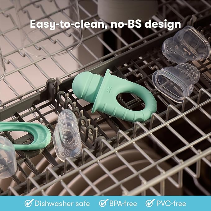 Frida Baby Push Pop Feeder, Baby Fruit Food Feeder to Safely Introduce New Foods, Fresh + Frozen, Silicone, BPA Free, Dishwasher Safe | 3 Count, Teal