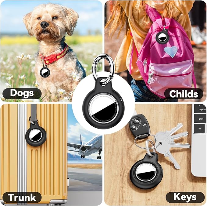 Upgrade Waterproof 2 Pack Airtags Holder with Apple Airtags Keychain, Hard PC Air Tag Case, Anti-Scratch & Shock Air tag Holder, Men's Women's Keyrings & Keychains-Black+Light Green