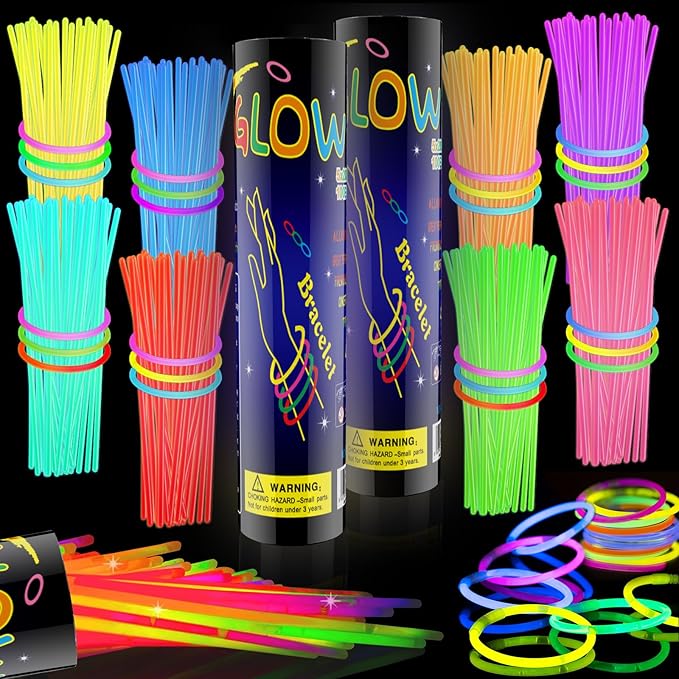 200 Pcs Glow Sticks Bulk Party Pack, 8'' Glow in the Dark Party Supplies, Glow in the Dark Light Up Sticks with Connectors, Party Favors for Birthday, Concert, Raves, Halloween, Christmas