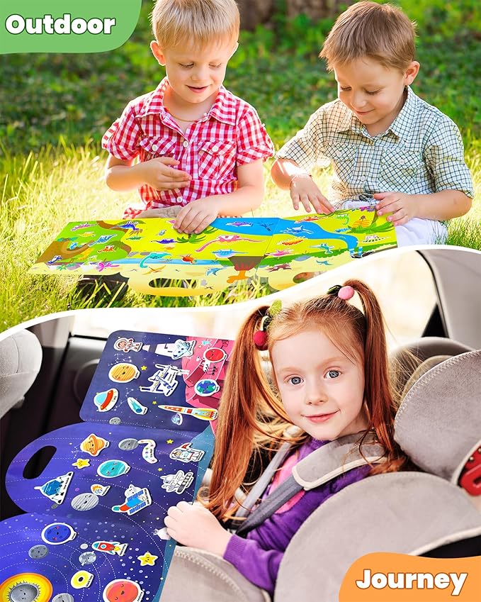 Reusable Sticker Book for Toddlers 2-4 Years, Stickers for Kids, Toddler Sticker Book Ages 1-3, Toddler Craft Activities, Toddlers Travel Toys Ages 2+ Boy Girl Birthday Gifts