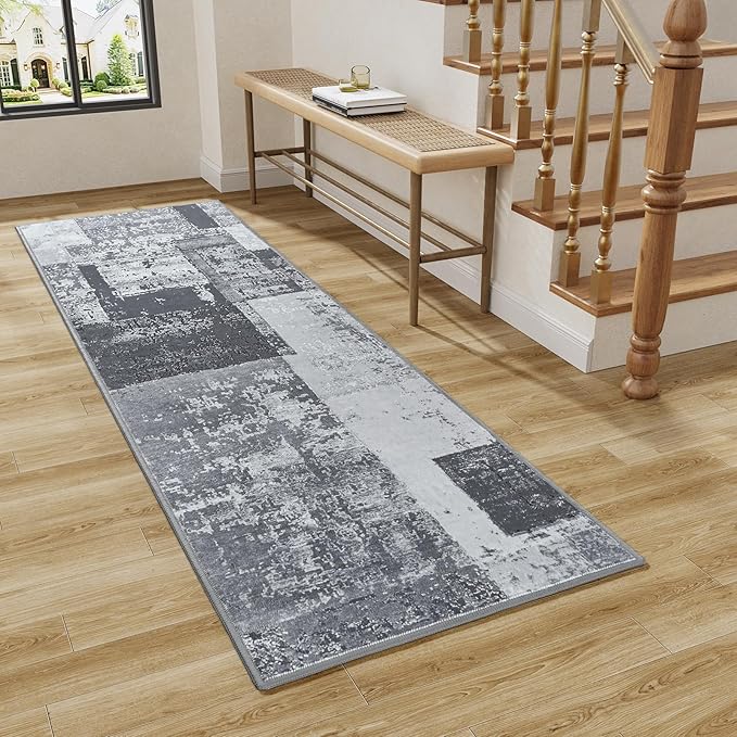LOCHAS Washable Runner Rugs for Hallway, 2x8 Non Sip Soft Rug for Bedroom Entryway Kitchen Laundry Room, Long Abstract Carpet for Indoor Floor Bedside, Geometric Vintage Home Decor, Pet & kid Friendly