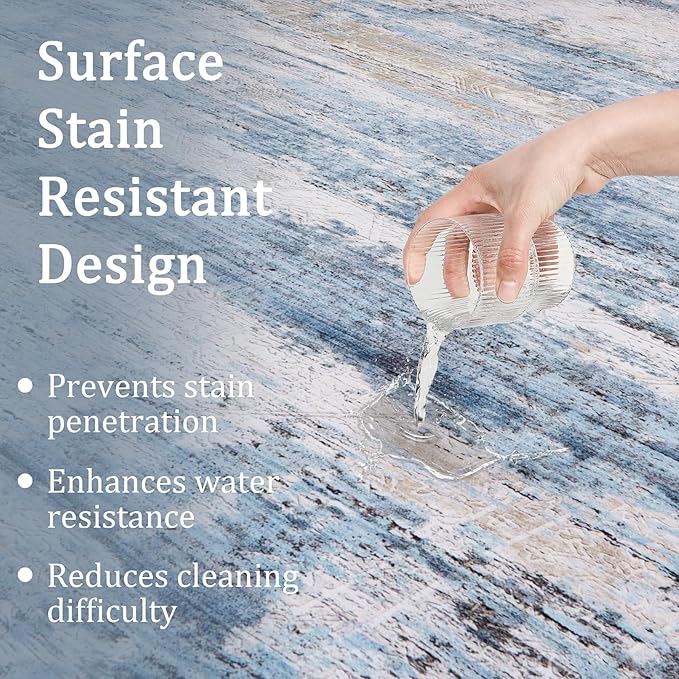 8x10 Area Rug Living Room Rugs - Washable Rug Large Modern Abstract Soft Thin Carpets Indoor Floor No Slip Vintage Carpet for Bedroom Under Dining Table Nursery Home Office Decor Blue