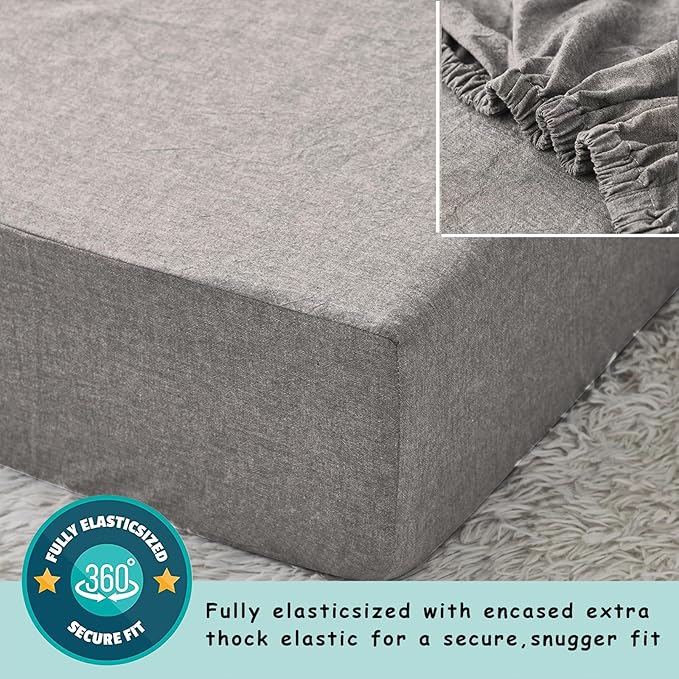 Brandream Crib Bedding Set 3 Pieces Ultra Soft 100% Cotton Bohemian Neutral Solid Grey Crib Comforter, Crib Sheet, Crib Skirt, Farmhouse Chic Ruffle Baby Girl Boys Nursery Bedding