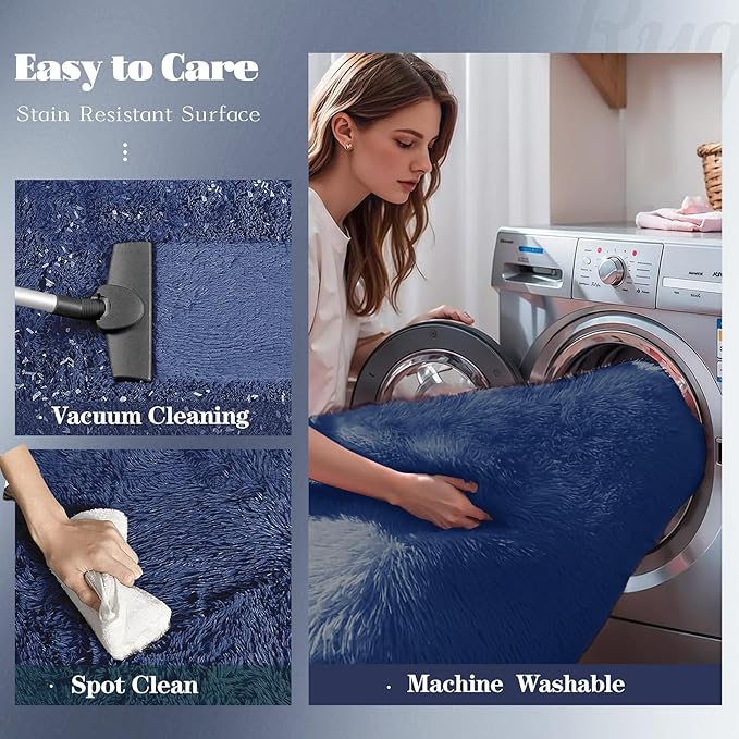 5x7 Area Rug for Living Room: Fluffy Shag Soft Washable Rugs Fuzzy Plush Indoor Carpet for Bedroom Nursery Playroom Dorm Kids Girls Boys Room (Navy Blue, 5'x7')