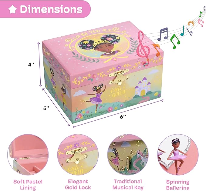 Jewelkeeper Jewelry Box for Girls - Black Ballerina Doll & Music Box - Swan Lake Tune - Jewelry Organizer - 6x5x4-Inch