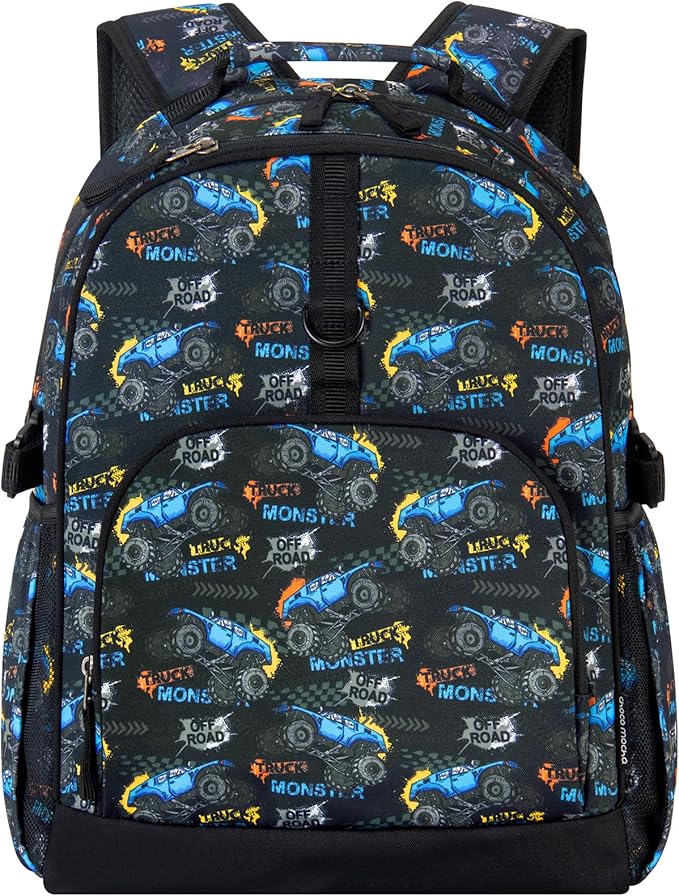 Choco Mocha Truck Backpack for Boys, Kindergarten Backpacks for Boys Backpack Ages 6-8, Boy Elementary School Bookbag 17 Inch, Black